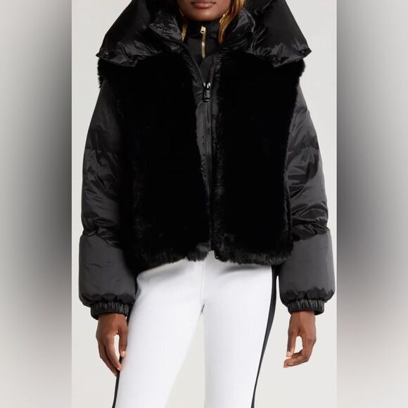 Goldbergh La Reina Mixed Media Down Ski Jacket Faux Fur Black US 4 NWT Puffer - Picture 1 of 10